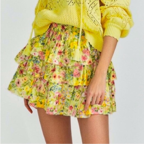 LoveShackFancy Love Shack Fancy Brynlee Floral Tiered Mini Skirt - Picture 1 of 6